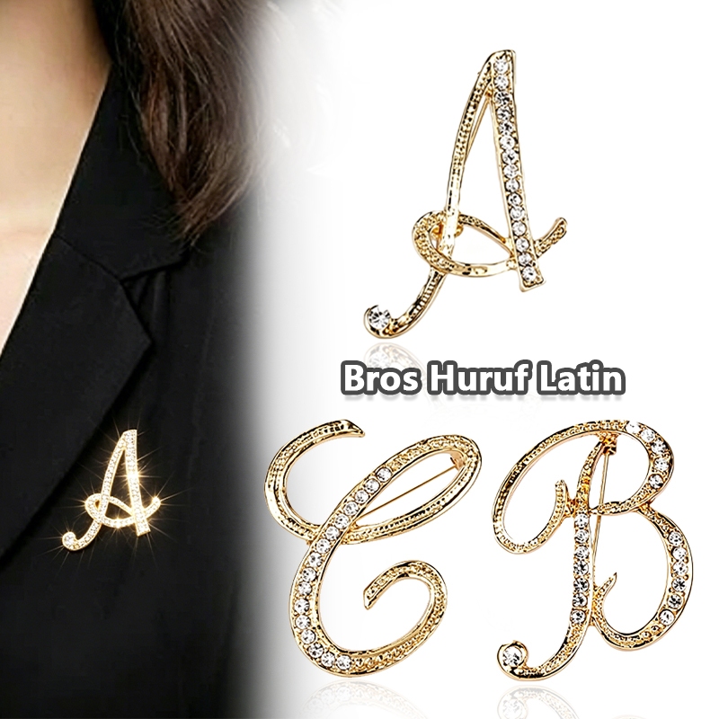 Bros Huruf Versi Korea Berlian Imitasi/Bros Huruf Abjad Motif Latin/Bros Sutra Baru Huruf/Bros Inisi