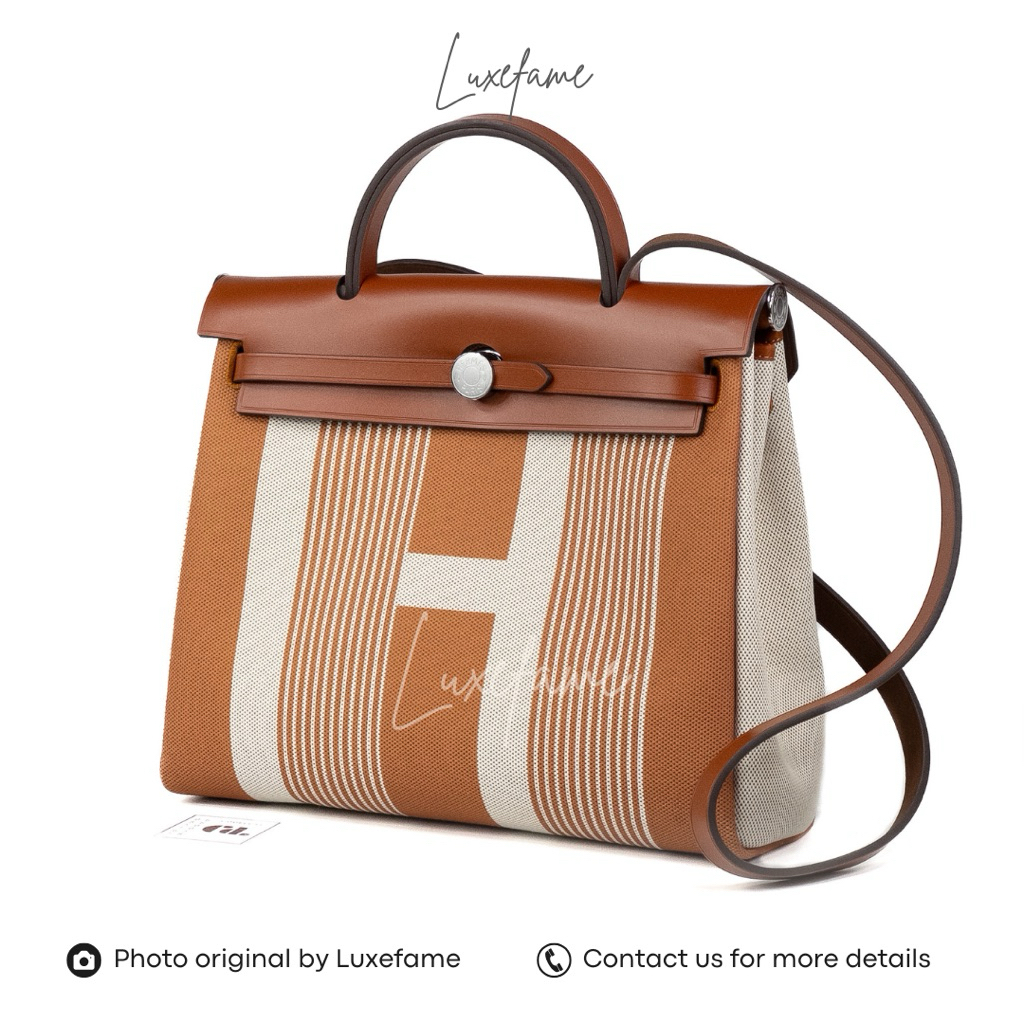 [LUXEFAME] Herbag Zip 31 bag canvas and Hunter cowhid Vache Hunter / Toile H Vibration Fauve / Écru 