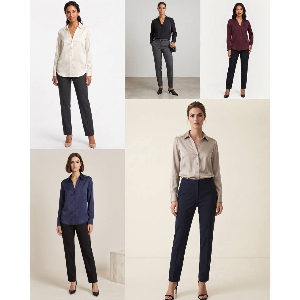 Blouse Lengan Panjang Wanita Bahan Satin HM Women's V-Neck Blouse - 2424