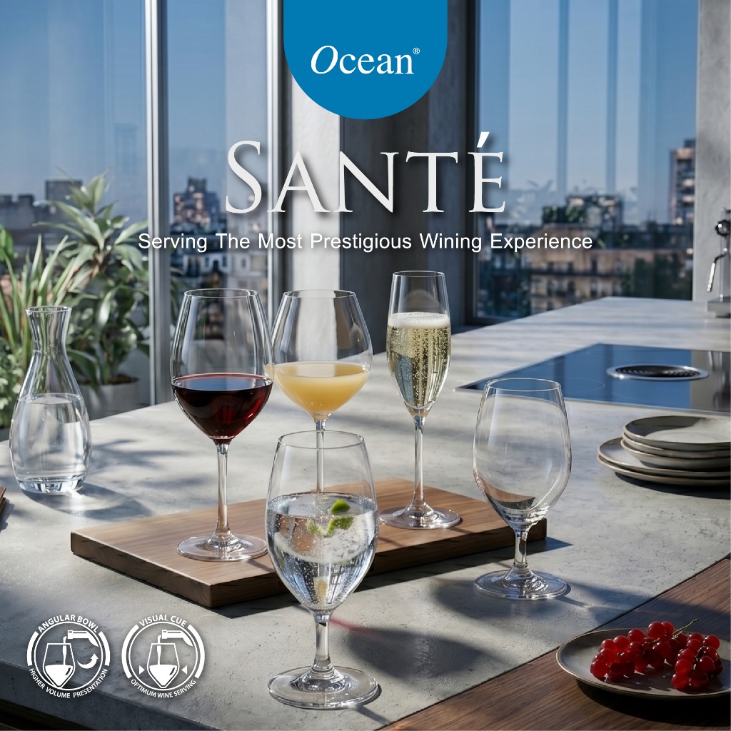 Ocean Sante Red, White Wine / Goblet / Stemless Wine / Champagne Glass Flute Gelas Wine, Gelas Cockt