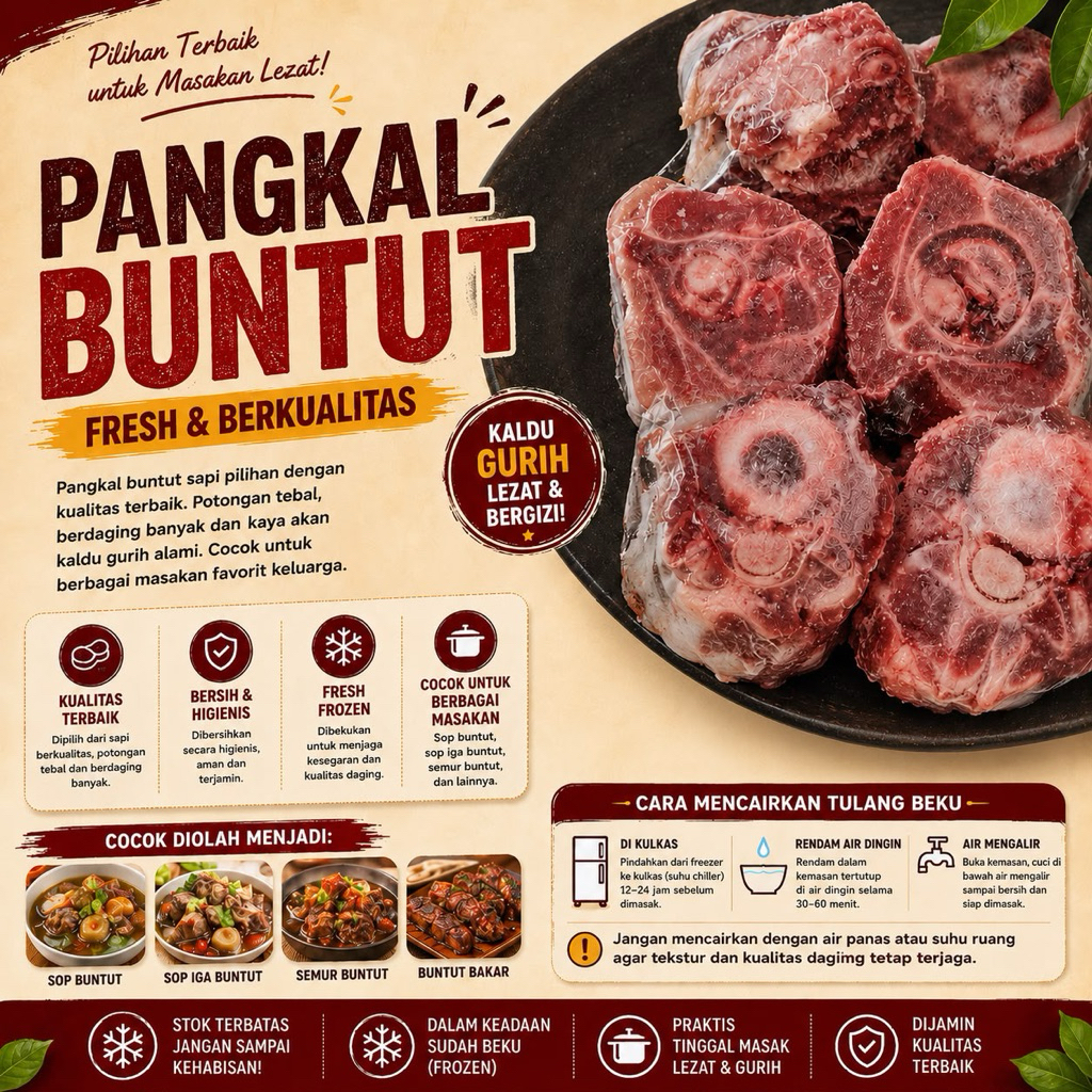 Pangkal Buntut Sapi Premium Fresh Frozen 1 Kg | Cocok Sop, Konro & Gulai