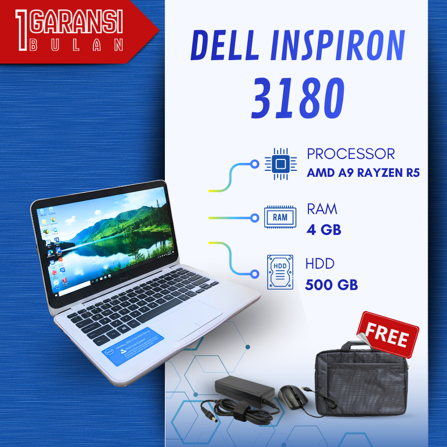 [ LAPTOP HEBAT ] LAPTOP DELL INSPIRON 3180 AMD A9 RADEON R5 RAM 4GB HDD 500GB MULUS KEYBOARD US SIAP