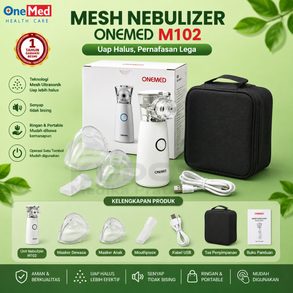 Onemed 102 M102 - Mesh Nebulizer Inhaler Portabel - Alat Terapi Uap Pernapasan Napas Nafas Asma Mini