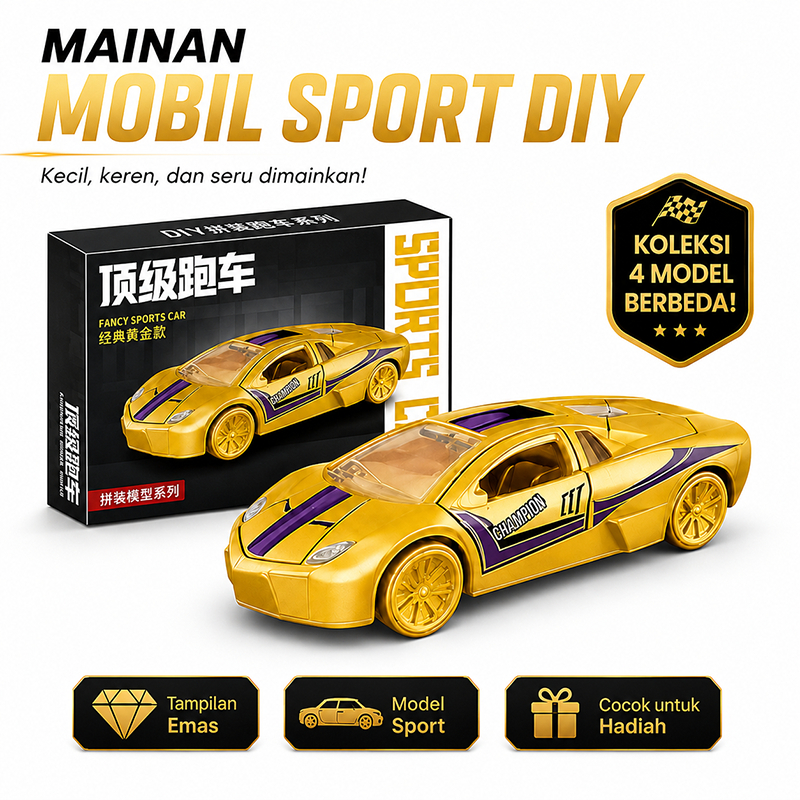 Mr.Toys Mainan Mobil Sport DIY Mobil-Mobilan Mini Warna Emas Hadiah Anak