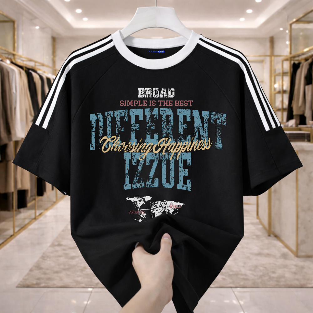 Korean Street T-shirt Lengan Pendek Kaos Oversize Tiga Garis Korean Premium 100% Katun | different i