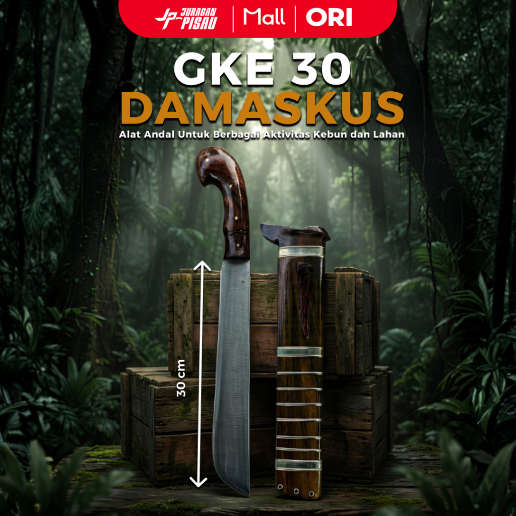Juragan Pisau | Golok Kebun Damaskus Baja Sup9 Super Tajam Handal Potong Kayu Bambu dan Berkebun