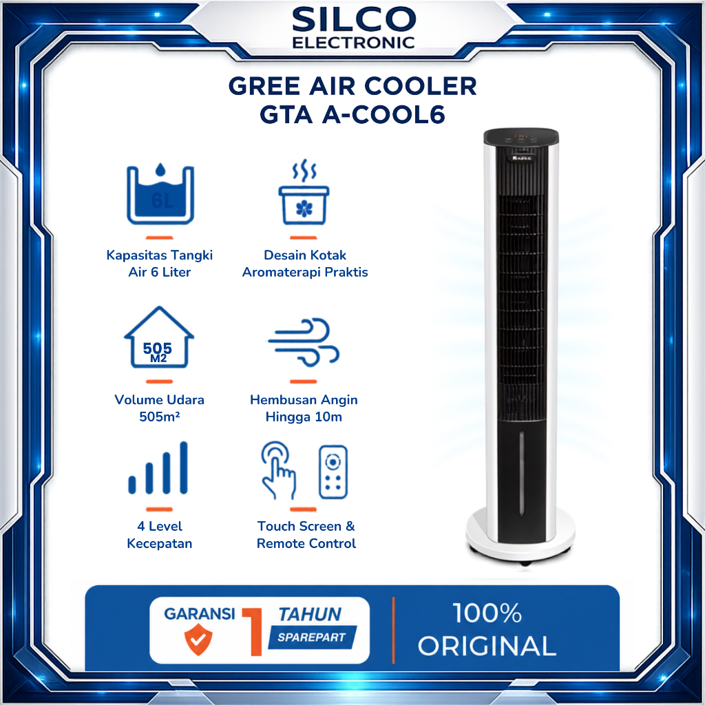 AIR COOLER GREE KIPAS ANGIN TOWER FAN AC PORTABLE GTA A-COOL6 GENERATOR ANION HUMIDIFIER TANGKI 6L -