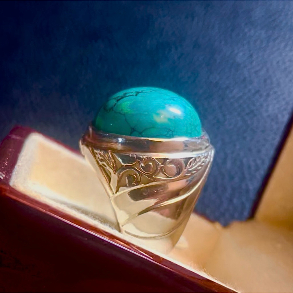 # Batu Akik Pirus Tibet Stabilized Grade A Warna Toska Cerah Himalaya Dim: 20x19mm Tebal 11mm MUMBUL