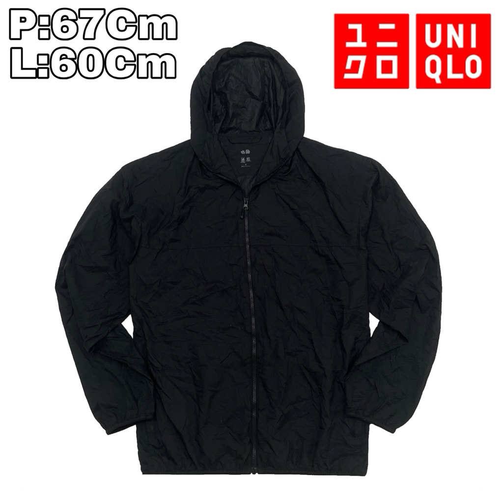 J131 Jaket Parasut Outdoor Waterproof Uniqlo Running  Sport Hitam Olhraga Hiking Pendaki Gunung
