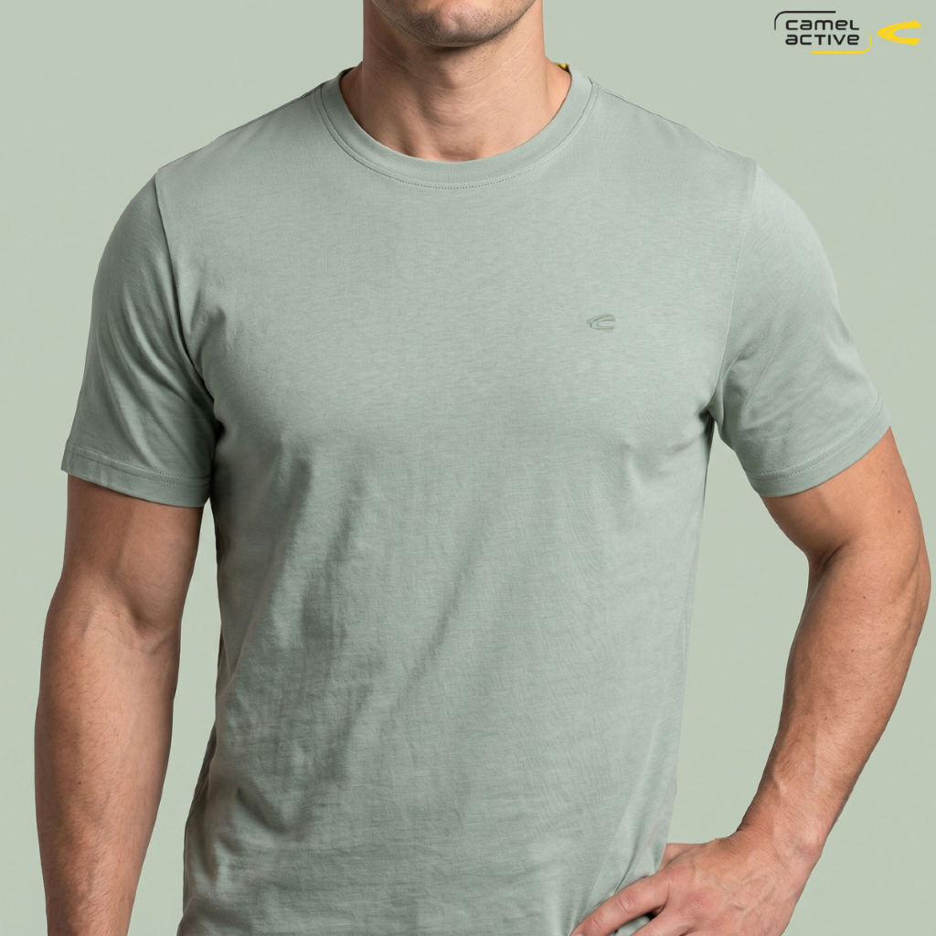 camel active Men's Green Sage Basic Cotton Logo "C" T-Shirt Kaos Polos