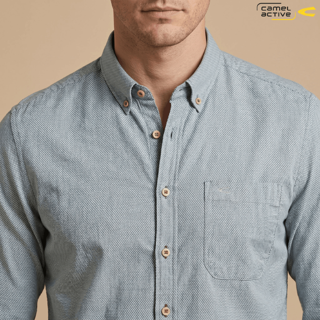 camel active Men's Grey Cotton Long Sleeve Shirt kemeja lengan panjang