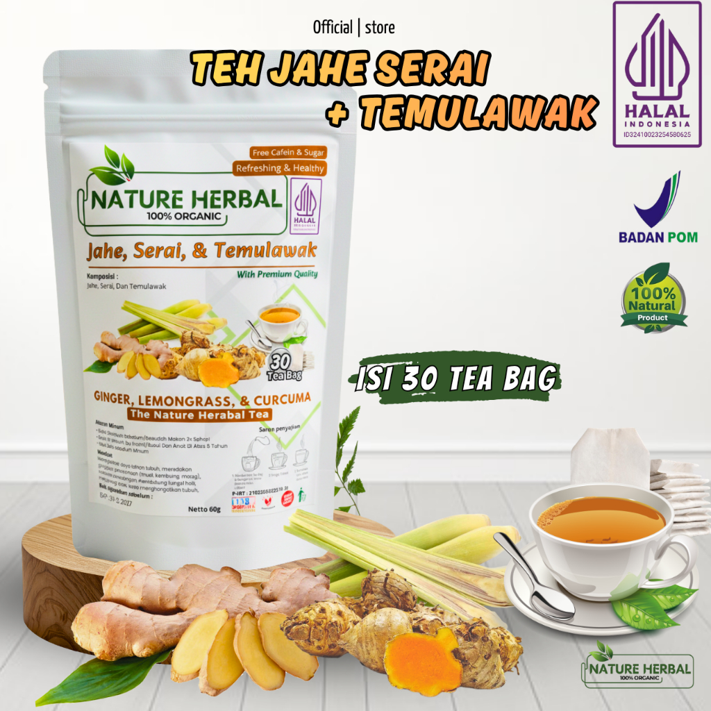 TEH SEREH JAHE DAN TEMULAWAK teh rimpang jsr teh temulawak jahe sereh isi 30 tea bag
