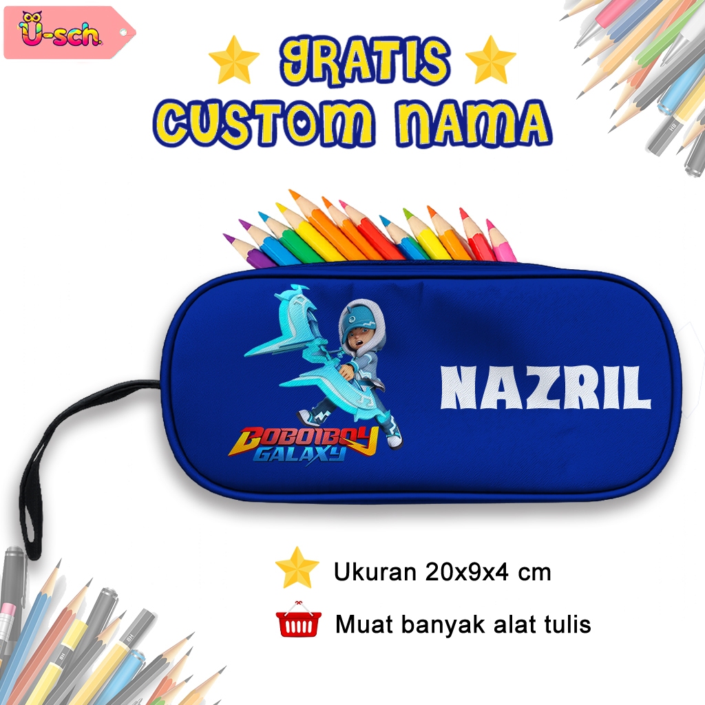 Tempat Pensil Anak Motif Gambar Boboiboy Es Gratis Custom Nama Sablon DTF