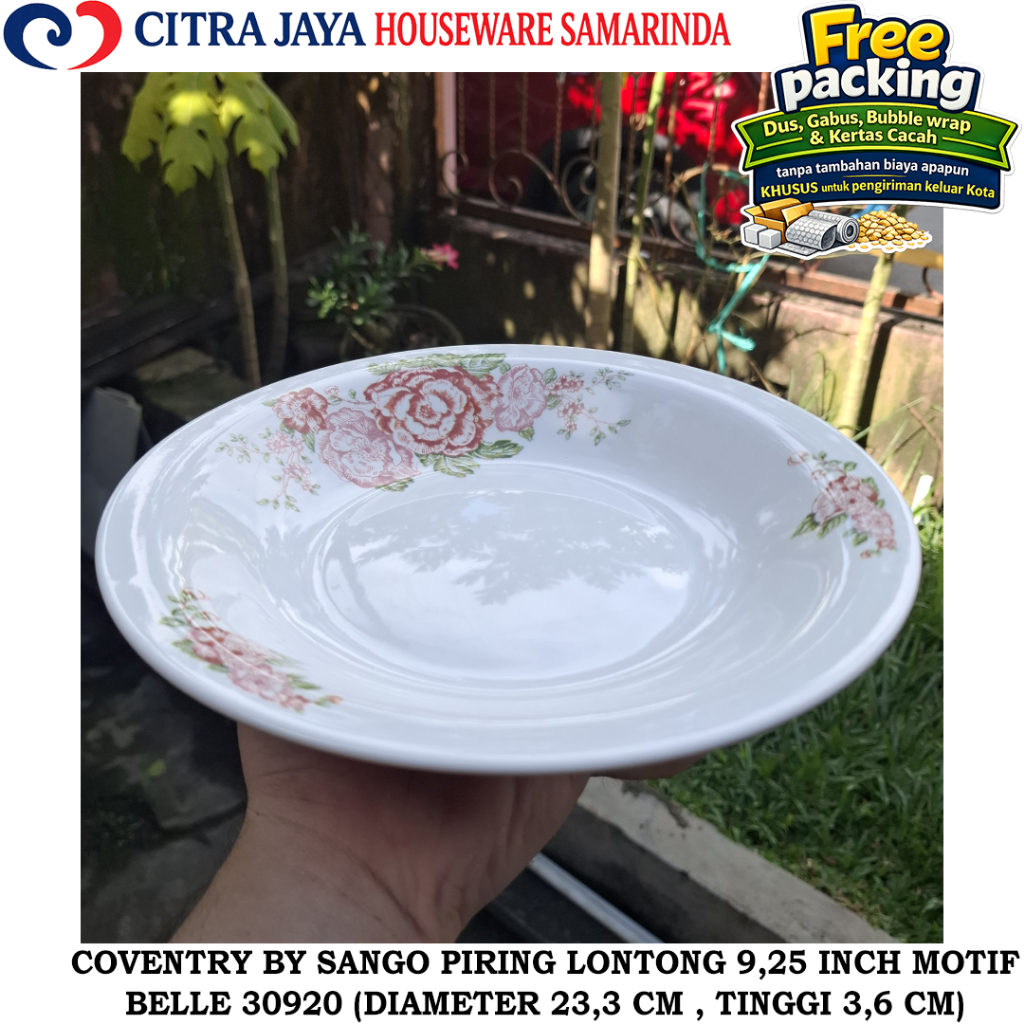 Piring LONTONG 9,25 INCH (6 PCS / 1 LUSIN) COVENTRY BY SANGO 30920 POLOS TANPA LES MAS MOTIF BELLE K