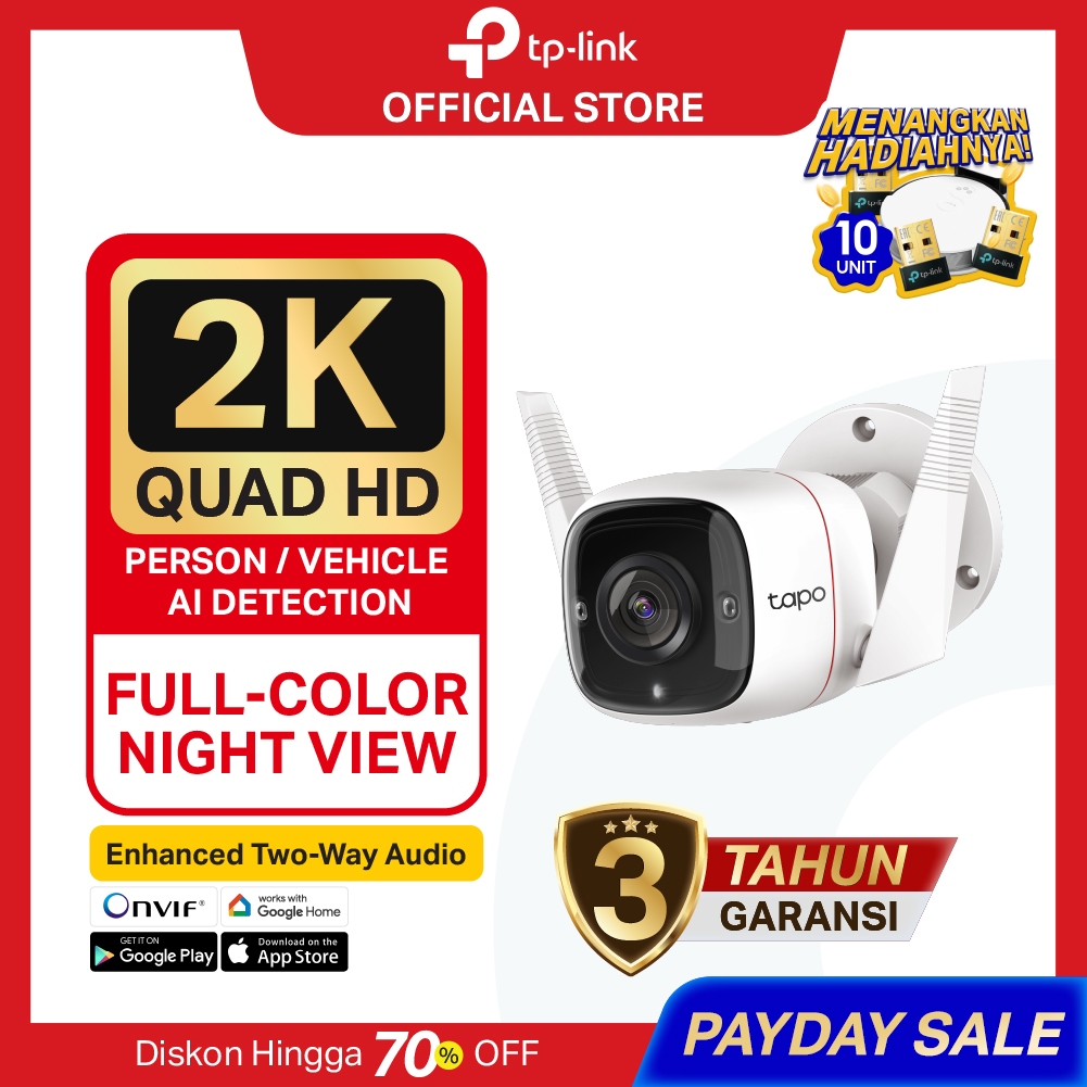 TP-Link | Tapo TC65 C320WS Outdoor WiFi Camera 2K Smart IP CCTV Full Color Night Vision Security