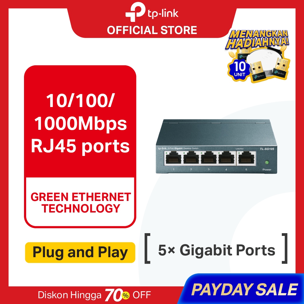 TP-Link TL-SG105 | 5 Port Gigabit Switch | Ethernet Unmanaged Switch | Plug & Play | Wall Mounting