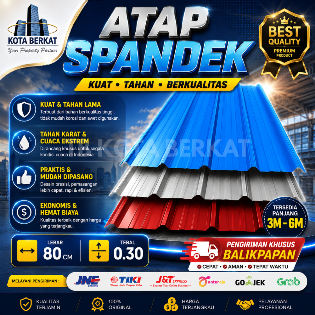 ATAP SPANDEK ZINC/ SENG SPANDEK 0,30 mm x 80 CM PER LEMBAR