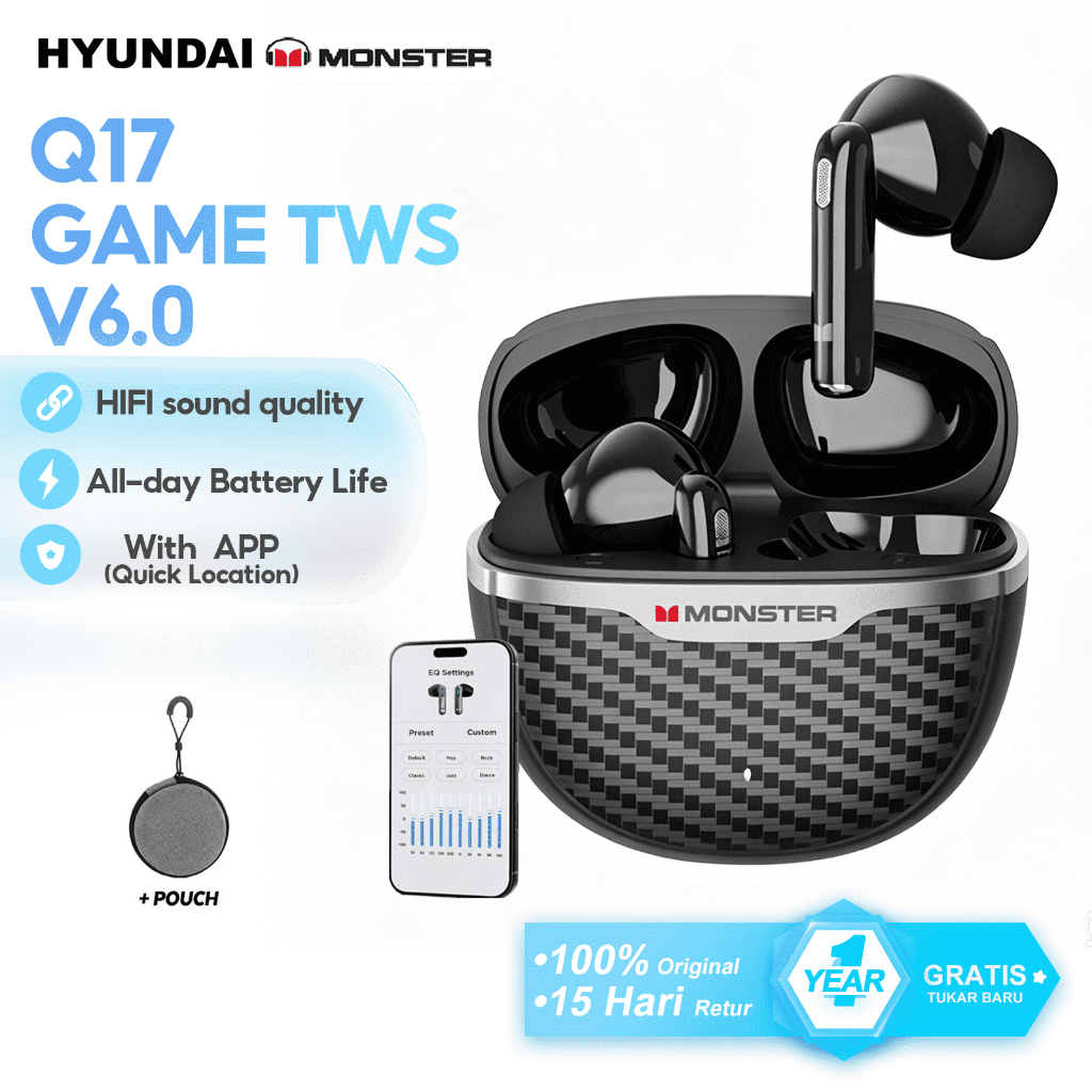 Monster Q17 Wireless Bluetooth Earphone Headphone TWS Headset Earbuds With APP V6.0