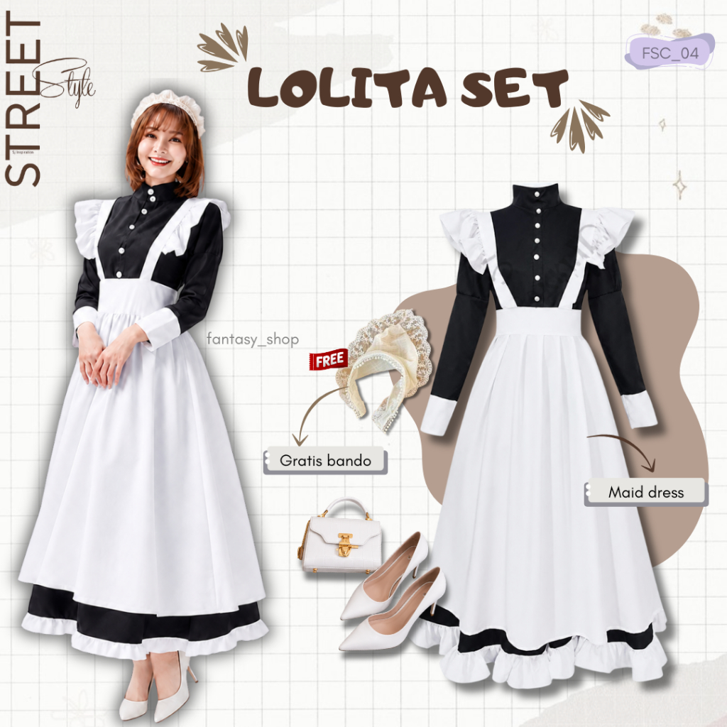 Kostum Dress Anime Cosplay Lolita Maid Costum Lucu Simple  Dres panjang dan pendek FSC-04