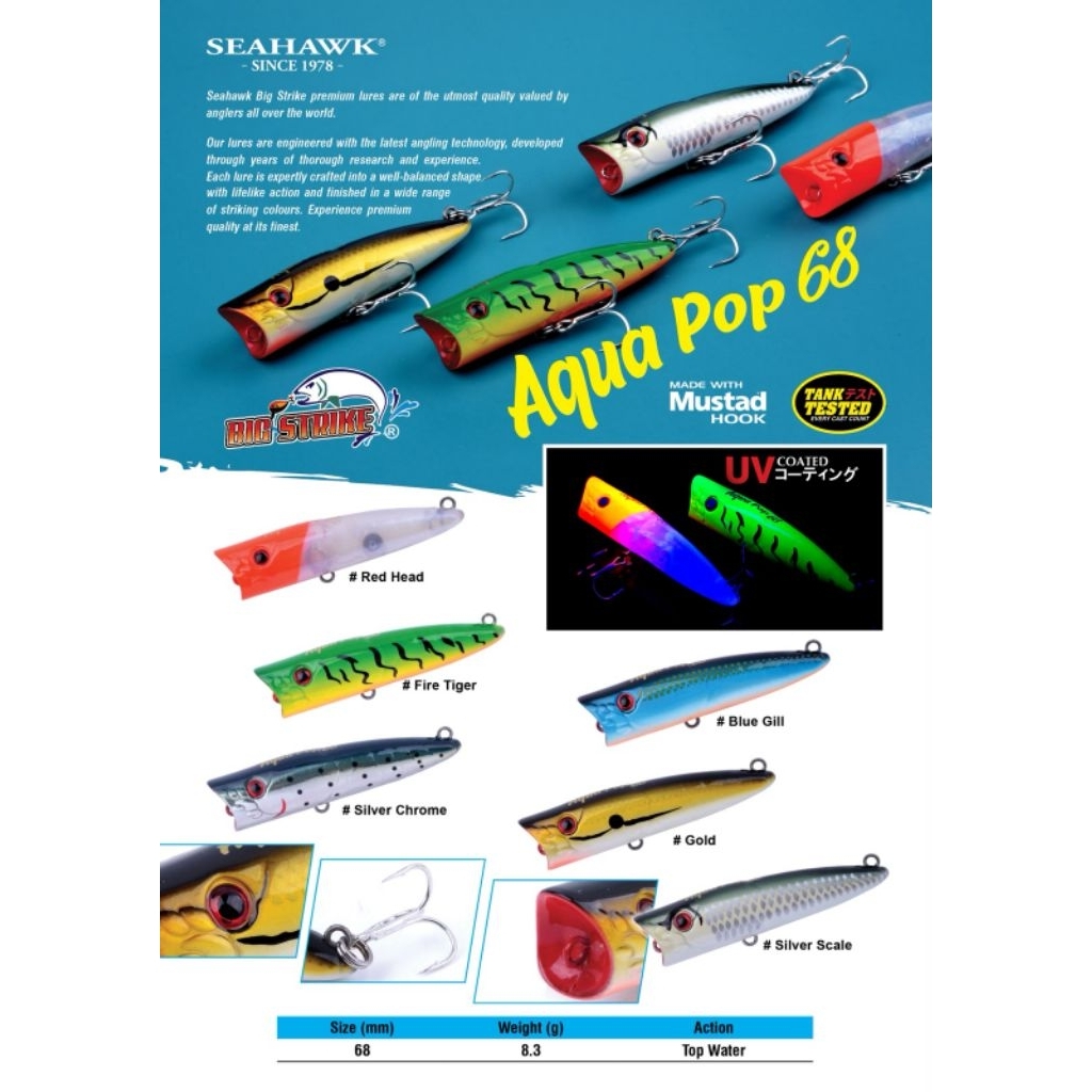SEAHAWK Umpan Popper Aqua POP 68 - Mustad Hook