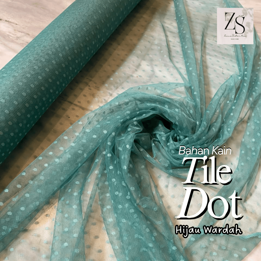 Bahan Kain Tile Tille Tule Tulle Dot Polkadot Warna Hijau Wardah Tosca