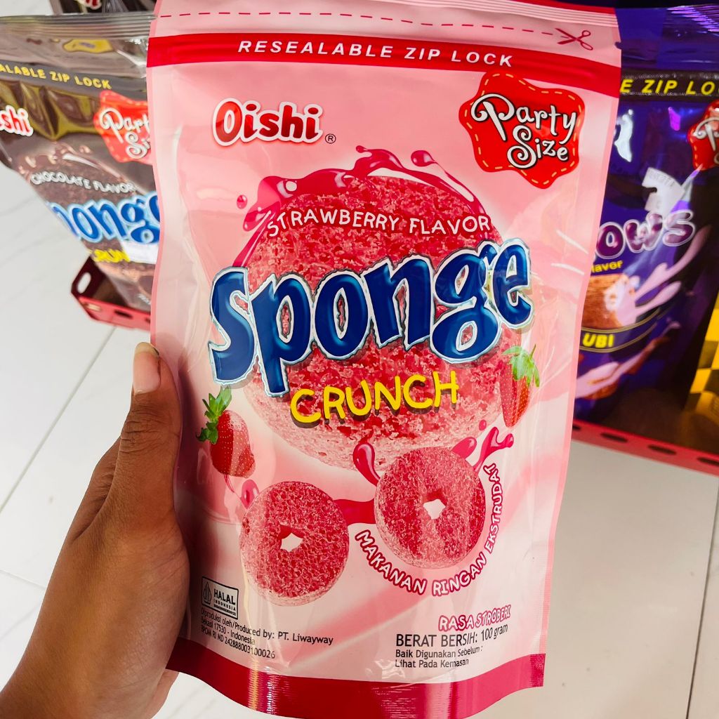 Oishi Sponge Crunch Snack 100gr Sponge Oishi Stroberi Cokelat Kemasan Pouch Snack Enak Murah Meriah