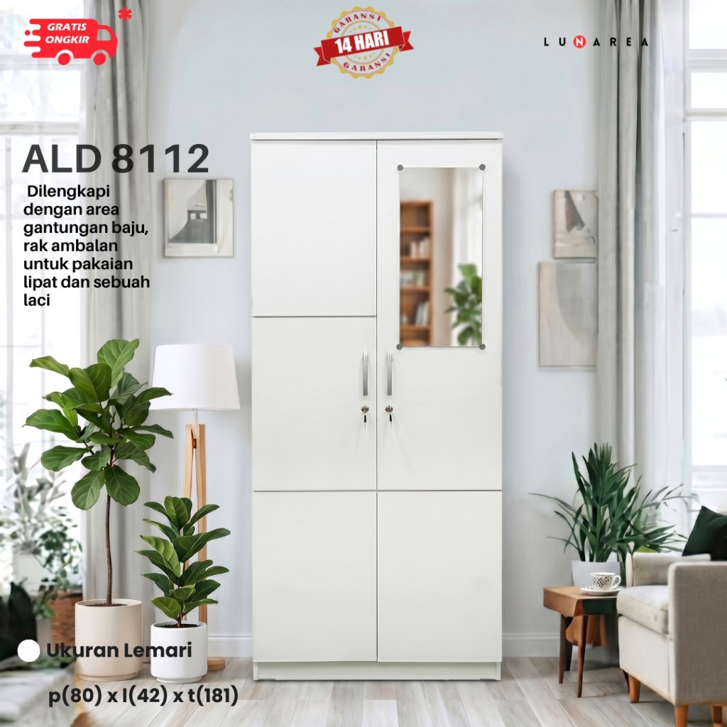 LUNAREA FURNITURE - ALD 8112 ANDALAN LEMARI PAKAIAN 2 PINTU WARNA PUTIH