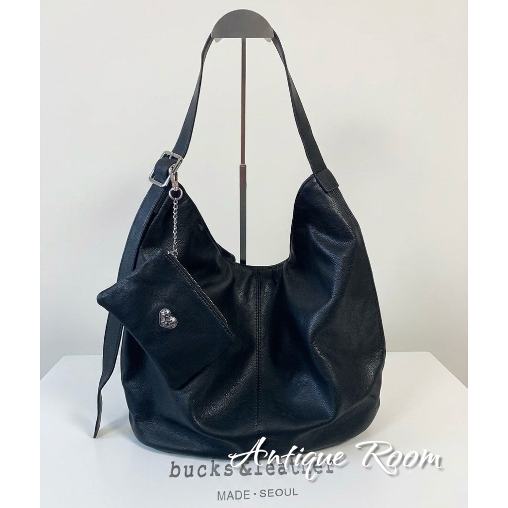 BUCKS and LEATHER HOBO SLING BAG BLACK WITH POUCH NEW