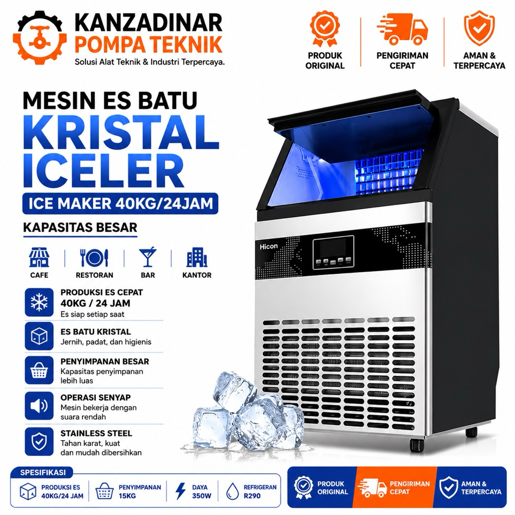 Mesin hicon HZB 40 F Es Batu 40kg perhari ice cube maker HZB - 40FAB