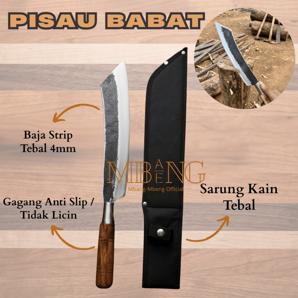 Mbang-Mbeng Parang Tradisional Serbaguna – Bilah Baja Strip Tebal 4mm untuk Outdoor & Pertanian / Pi