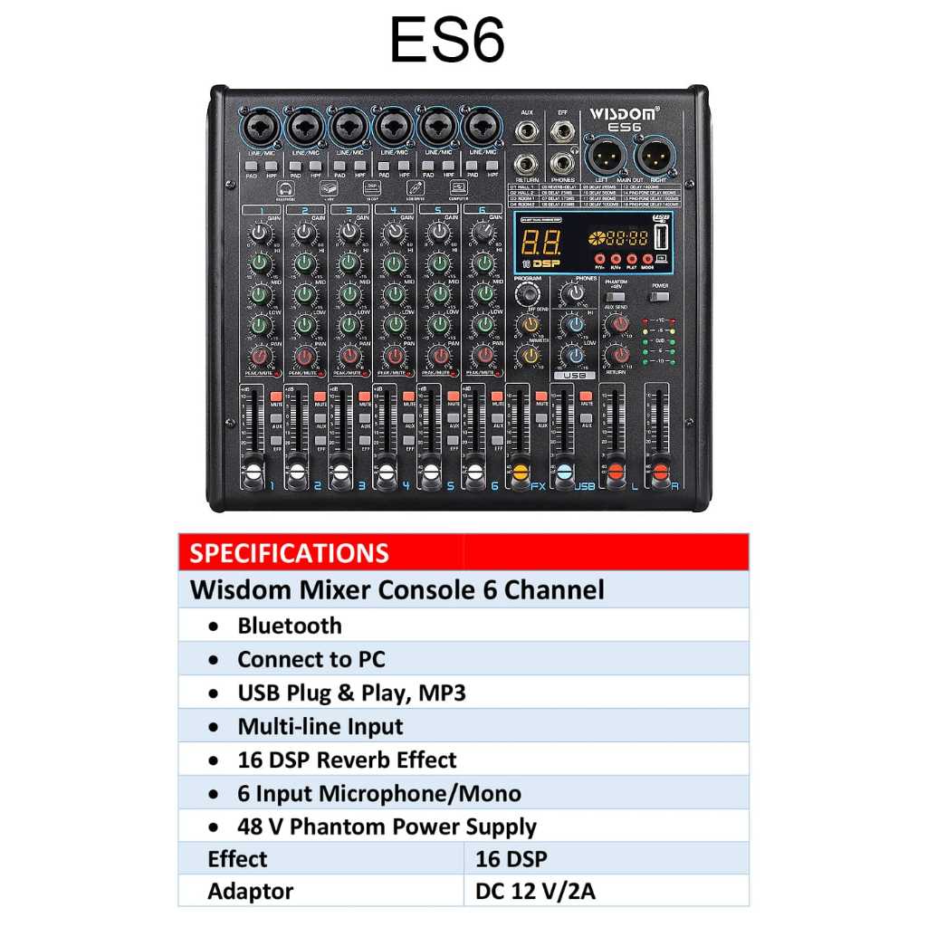 Mixer Wisdom ES-6 Professional Audio Mixer 6 Channel
