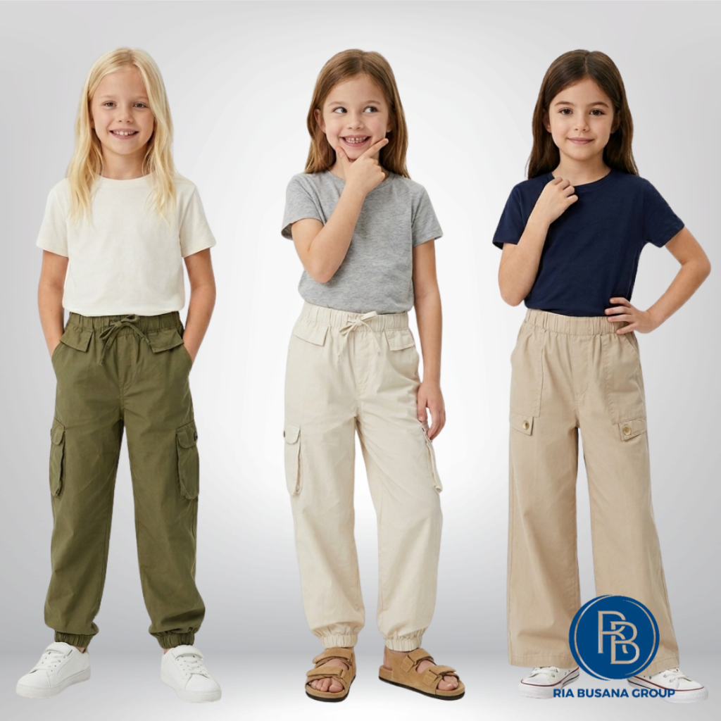 Ria Busana - Meily - Celana Kulot Anak Wanita Panjang Joger Cargo  Art. MJE00505BM, MKRS00105BN