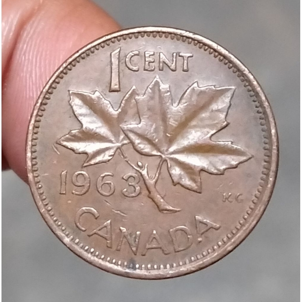 Koin Kuno Canada 1 Cent Queen Elizabeth potret pertama 1963