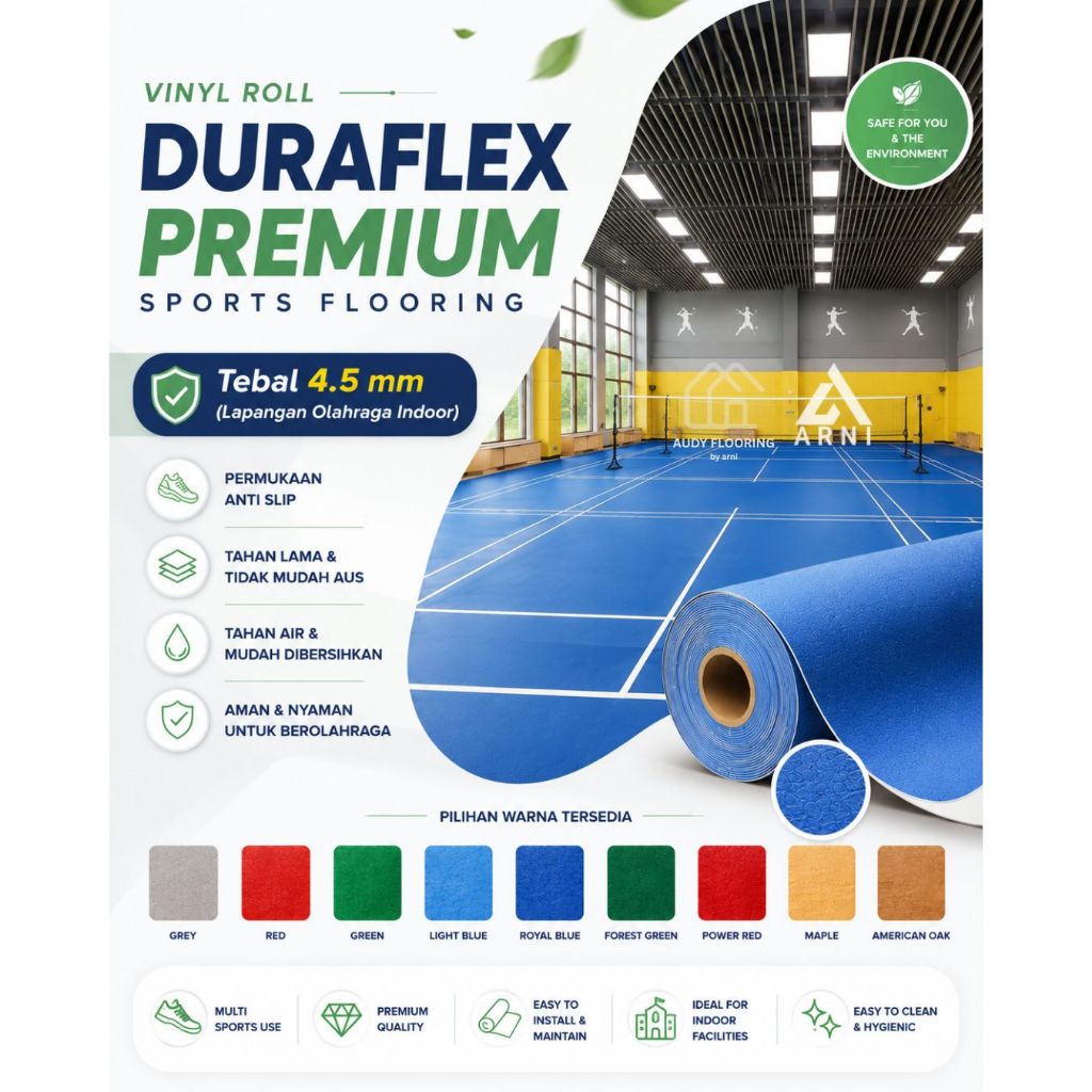 Vinyl Roll Duraflex Premium Sports Flooring 4.5mm Anti Slip | Lantai Lapangan Olahraga Indoor Badmin