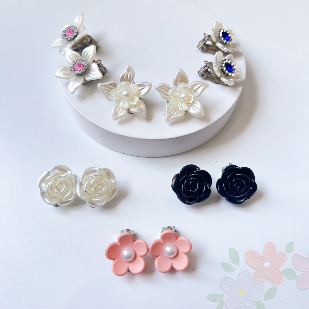 Anting Hijab sepasang / Anting klip Hijab Mutiara / Anting hijab Kelopak