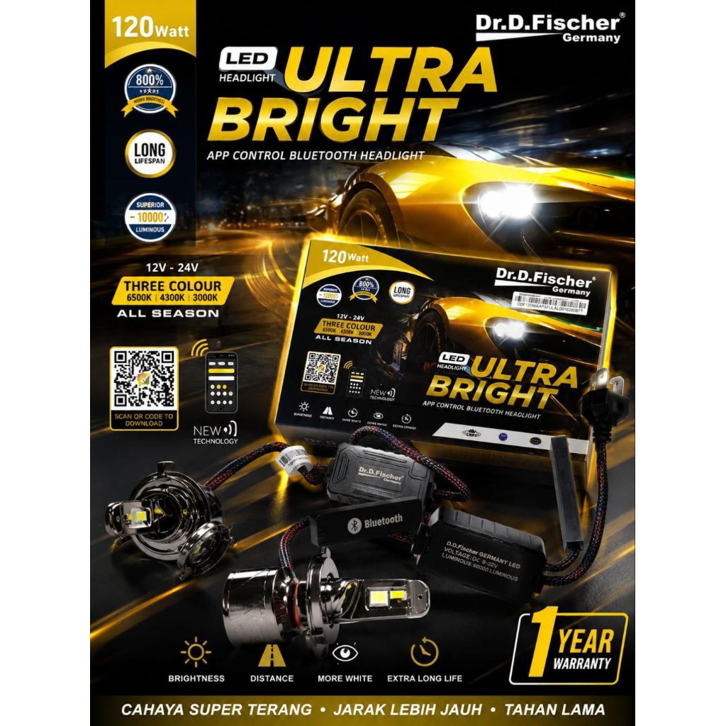 Lampu LED DR.D.Fischer Germany H4 Hyper 120 Watt 6500 Kelvin