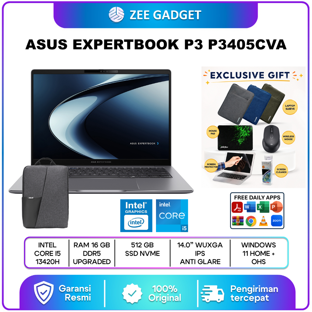 ASUS ExpertBook P3 P3405CVA Laptop Intel Core i5 13420H 16GB 512GB SSD 14 Inch WUXGA IPS