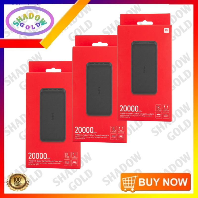 Xiaomi Powerbank 20.000mAh Fast Charger 18W Hitam Original PB200LZ Baterai Lithium-ion Polymer 74 Wh
