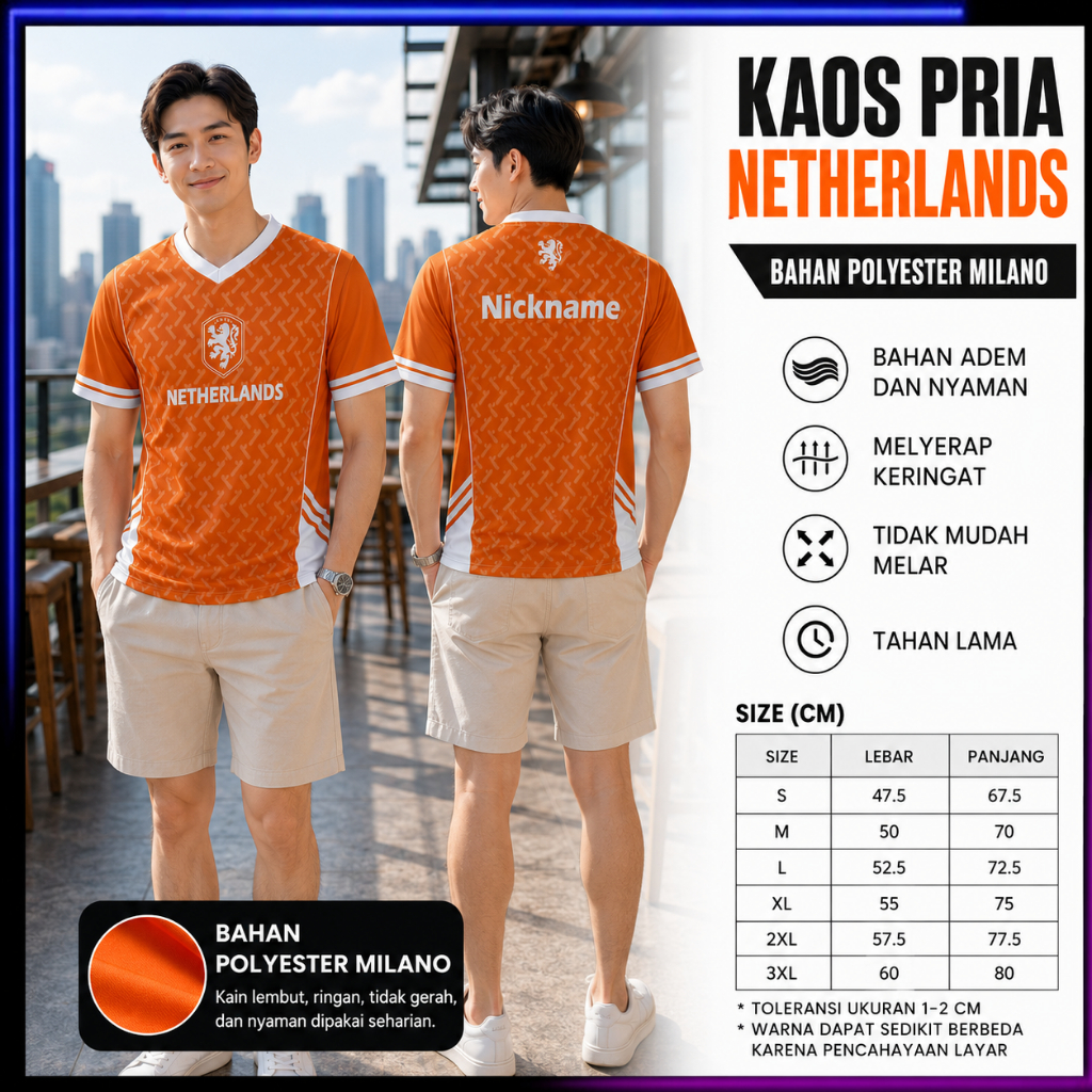 Jersey Netherlands Oranje / Jersey Supporter Belanda Anak Dewasa / Baju Bola Belanda Custom Nama