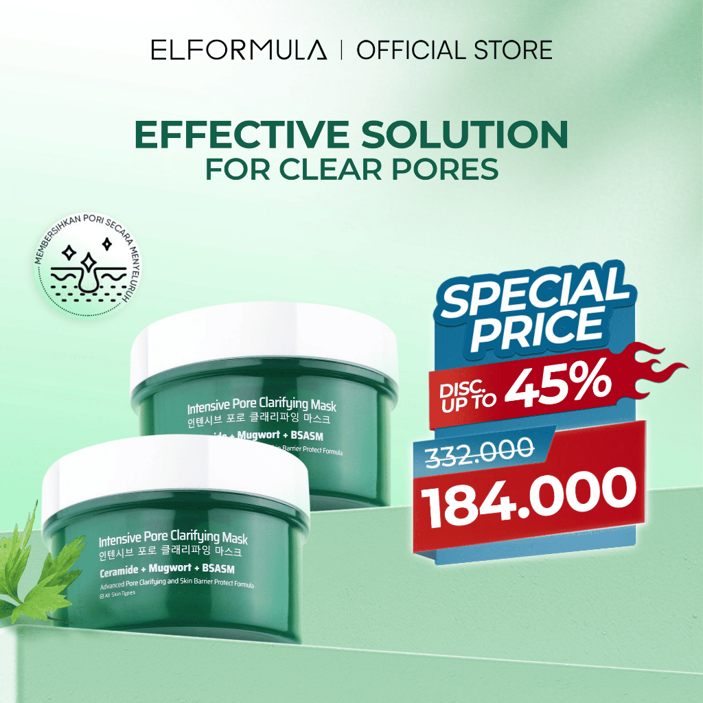 ELFORMULA Bundle 2pcs Intensive Pore Clarifying Mugwort Mask - Clay Mask Mud Mask Acne Pembersih Por