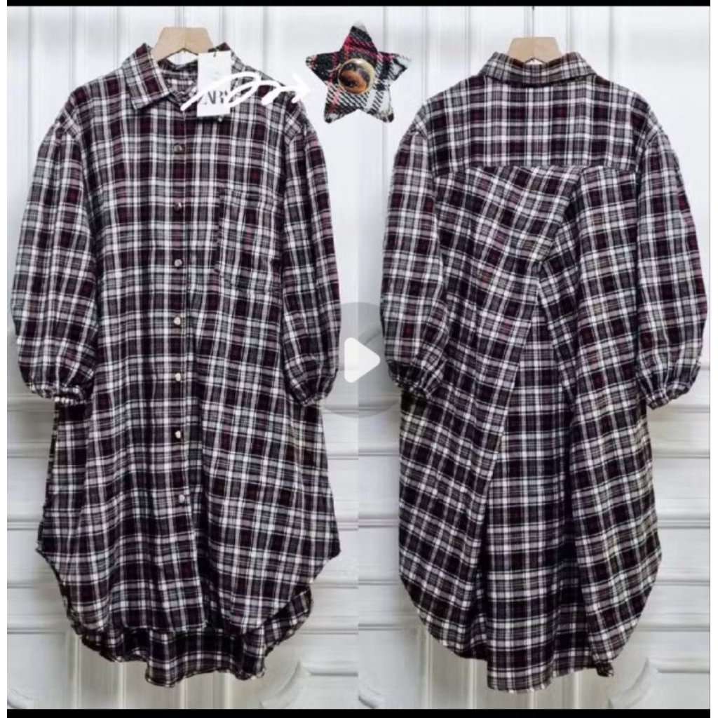 atasan hem kotak-kotak bahan lembut flanel all size/Kemeja Tunik Panjang Oversized Kotak-Kotak Flane
