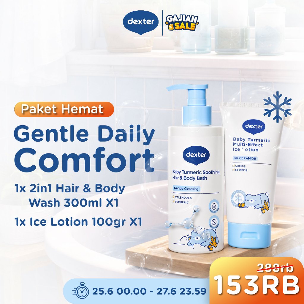 DEXTER Baby [2 PCS] Gentle Daily Comfort Bundle Ice Lotion 100gr & Hair Body Bath 300ml | Melembabka