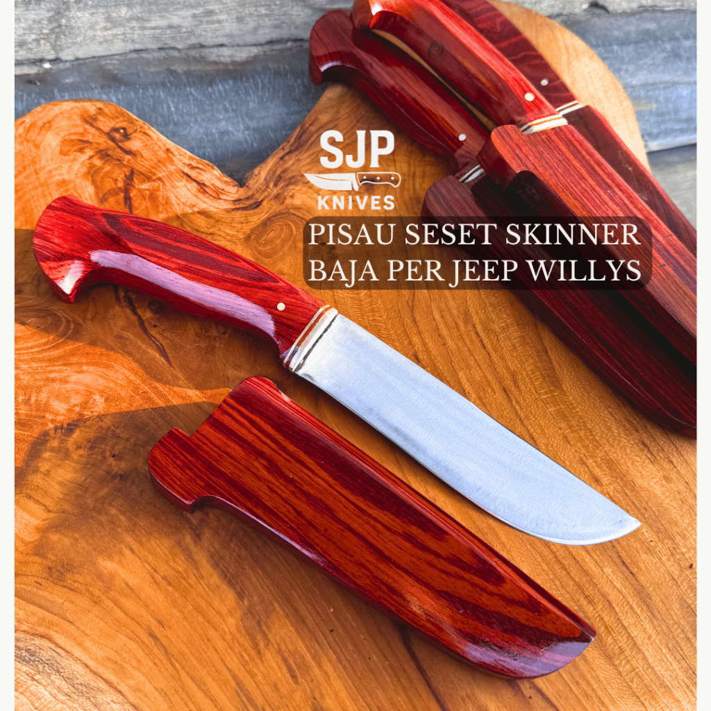 PISAU DAPUR Seset Kulit Skinner Outdoor Baja Per Jeep Willys Asli Kuat Kayu Samarinda Potong Daging