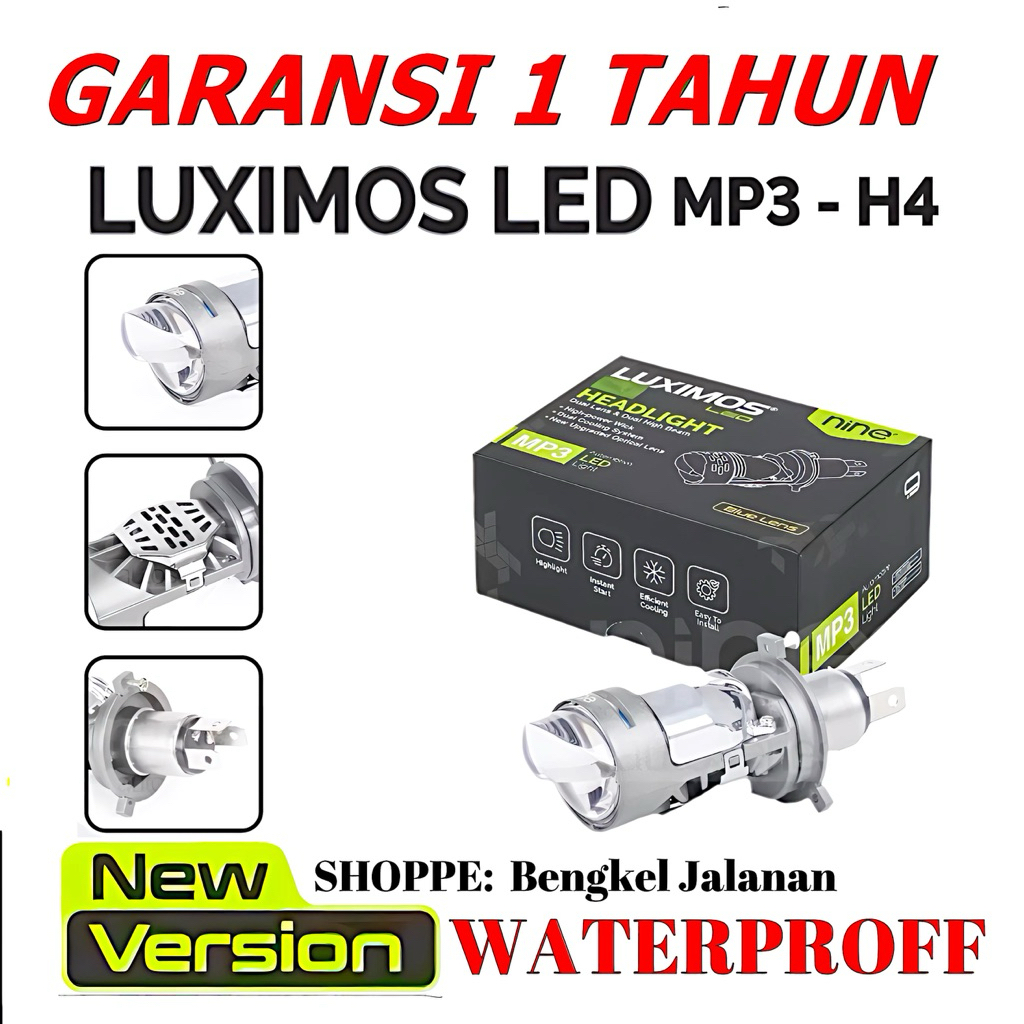 Lampu Led Laser H4 Mobil Luminos 50 Watt Mini Biled Laser Blue Lens Flat Cut Off Projectors -H4
