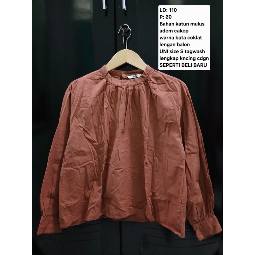 (COD)Atasan blouse katun lengan balon wanita warna coklat bata uni