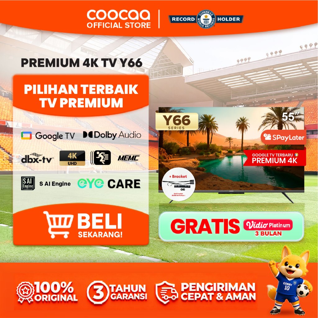 [BRACKET+] TERBARU COOCAA TV 55 inch Y66 - 4K Google TV - S AI Engine - MEMC - HDR10/HLG - Find My R