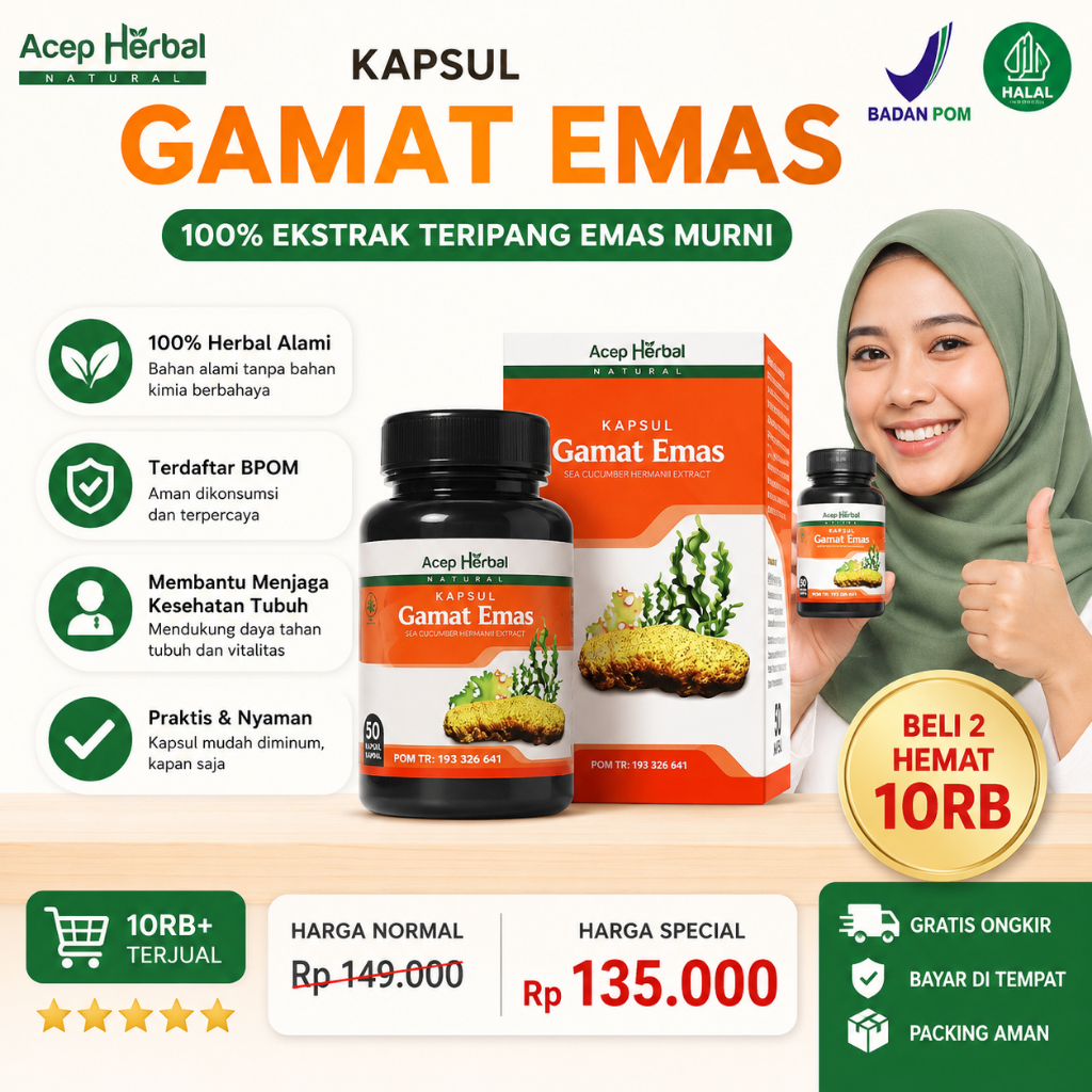 Kapsul Gamat Mas Asli - Kapsul Gamat Emas Original ( Produk Beragansi ) Herbal Multi Khasiat Terlari