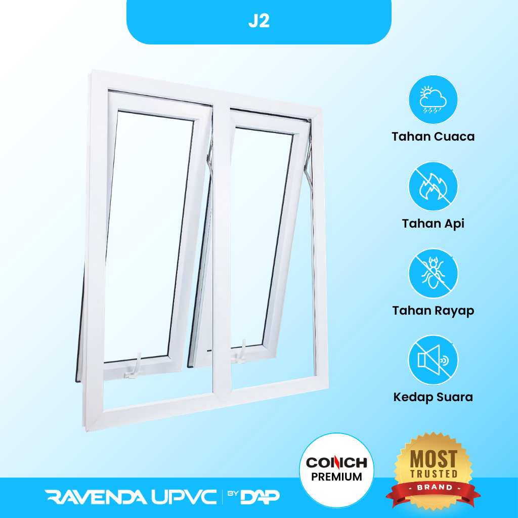 Jendela Jungkit 2 Daun Ravenda UPVC | Top Hung Window Minimalis Ventilasi Kaca Custom