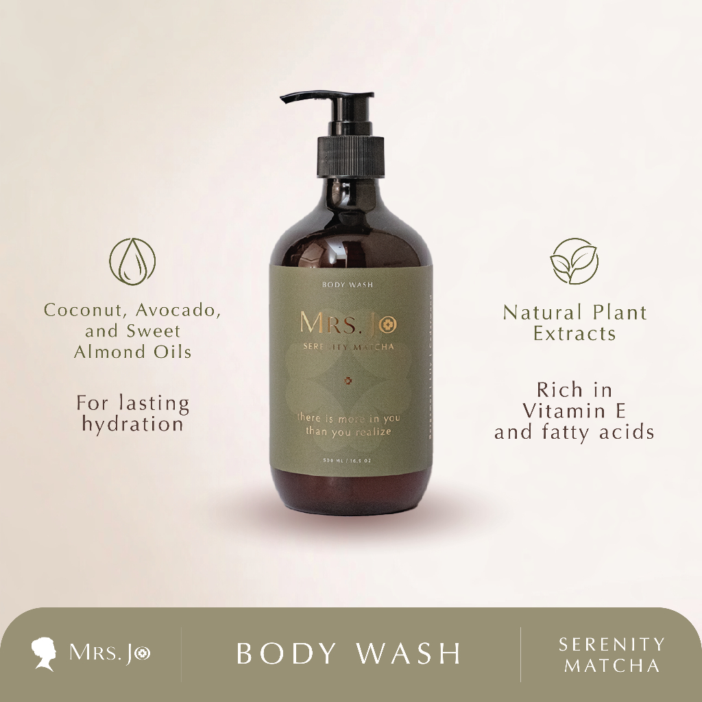 Mrs. Jo Serenity Matcha Body Wash Aromatic Antibacterial 500ml | Sabun Mandi | Body Soap Matcha Non 