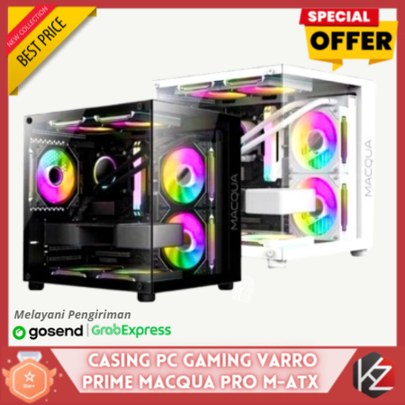 Casing PC Gaming Varro Prime Macqua Pro M-ATX Free 3 Fan ARGB Tempered Glass